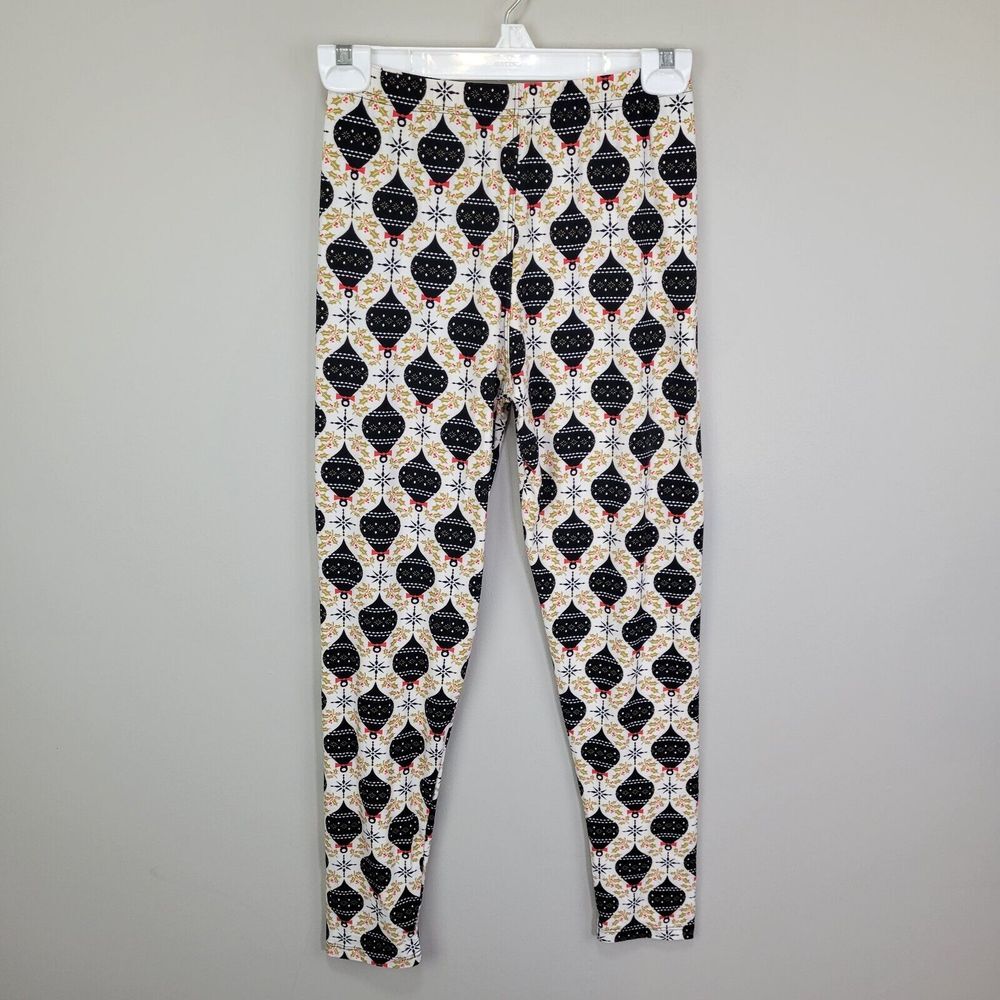 Black Christmas Ornament Polyester Spandex Ankle Leggings‎ One Size Fits All